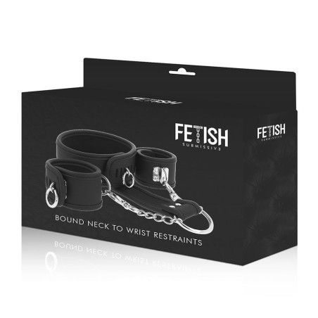 FETISH SUBMISSIVE - COLLIER ET MENOTTES EN CUIR VÉGAN AVEC DOUBLURE