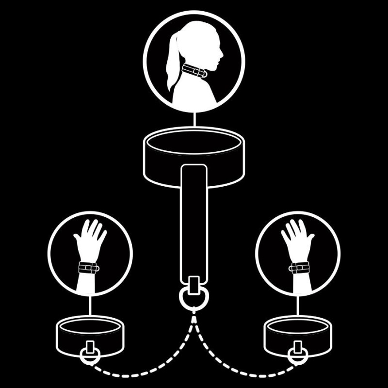 FETISH SUBMISSIVE - COLLIER ET MENOTTES EN CUIR VÉGAN AVEC DOUBLURE