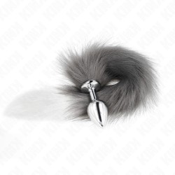 KINK - PLUG ANAL TAILLE S 7 X 3 CM AVEC QUEUE SYNTHÉTIQUE 40 CM GRIS ET BLANC