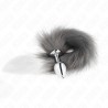 KINK - PLUG ANAL TAILLE L 10 X 4 CM AVEC QUEUE SYNTHÉTIQUE 40 CM GRIS ET BLANC
