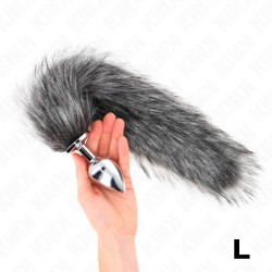 KINK - PLUG ANAL TAILLE L 10 X 4 CM  AVEC QUEUE SYNTHÉTIQUE 40 CM GRIS