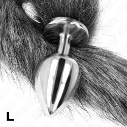 KINK - PLUG ANAL TAILLE L 10 X 4 CM  AVEC QUEUE SYNTHÉTIQUE 40 CM GRIS