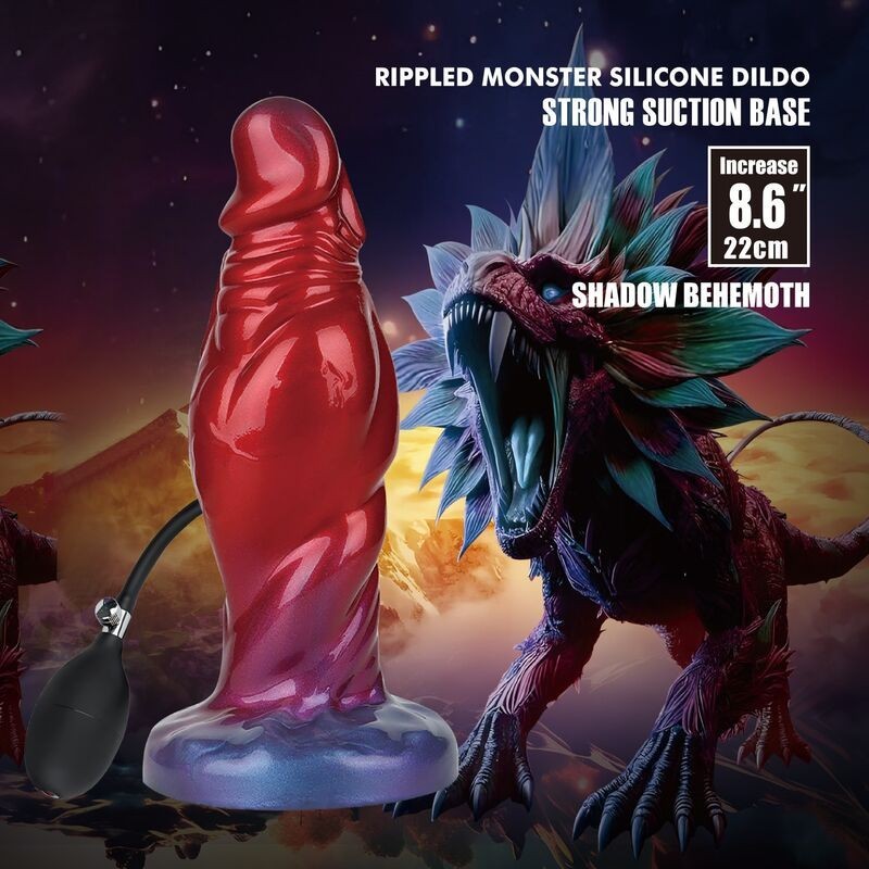 le gode gonflable en silicone POWER MONSTERS - SHADOW BEHEMOTH BICOLOR (22 cm Ø 5 cm)