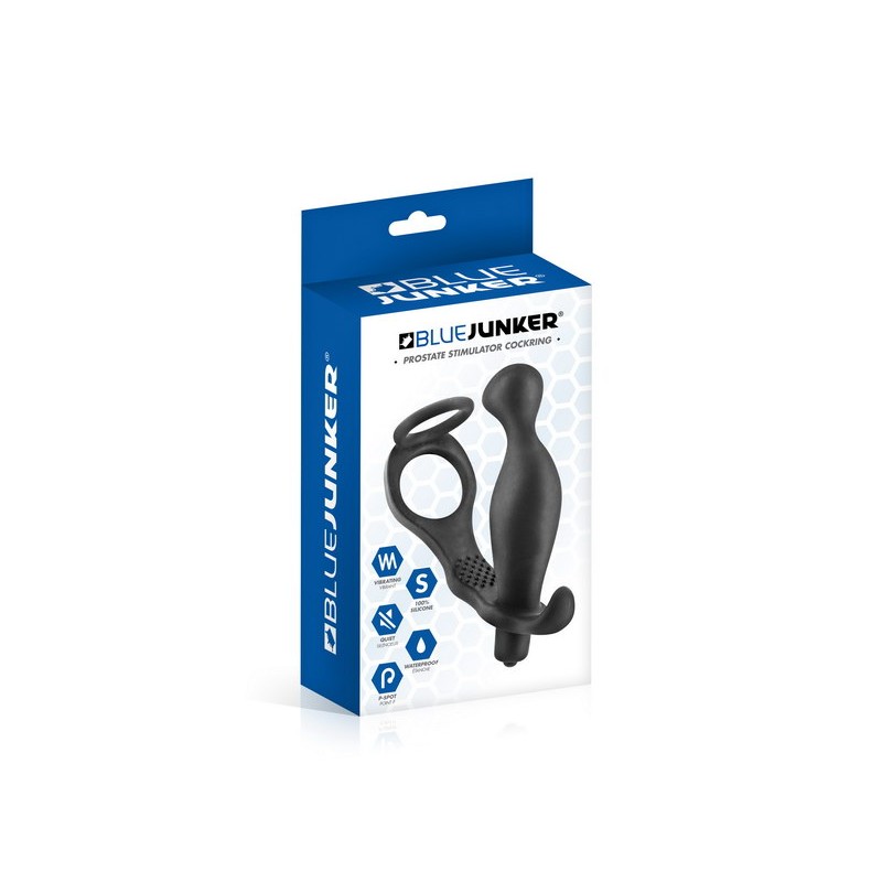 Cockring et plug anal vibrant en silicone AP070 BLUE JUNKER