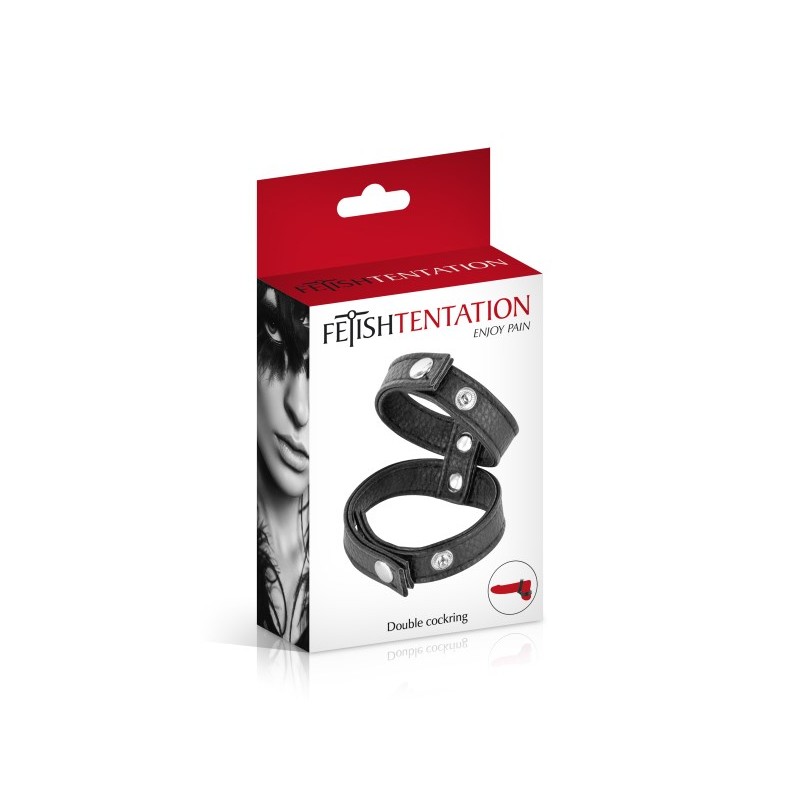 Double cockring simili cuir Fetish Tentation